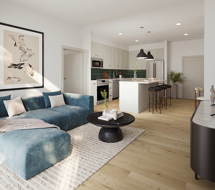 Wide open living areas flooded with natural light